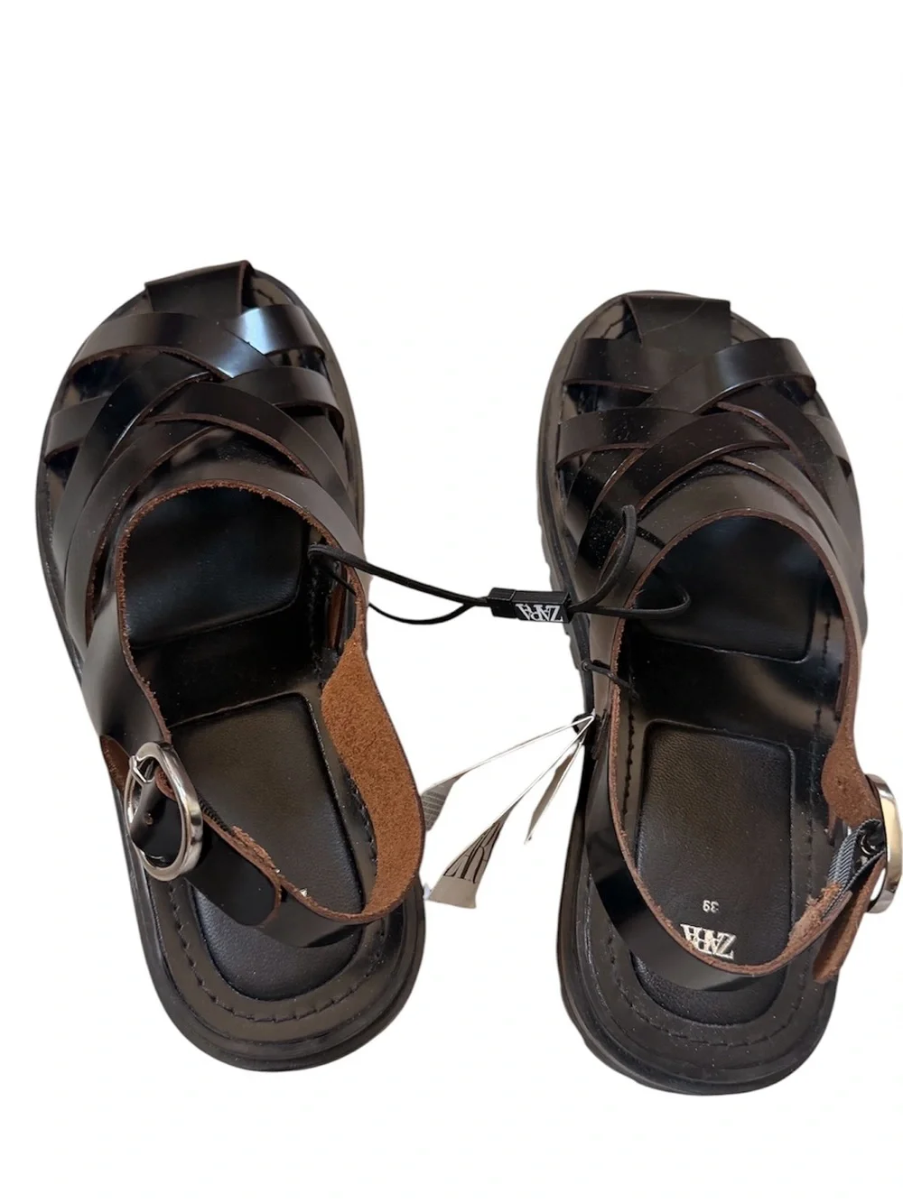 Zara Black Strappy Leather Sandals - Picture 3 of 4